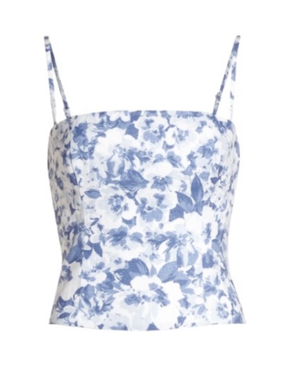 Reformation Overland Floral-print Larkspur Linen Top